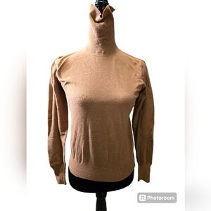 Becaal Women's Size Medium Beige Long Sleeve Soft Lightweight Turtleneck Sweater